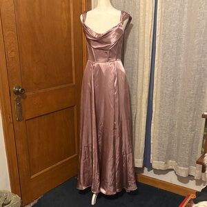 Dusky Rose Satin Cowl Neck Evening Dress